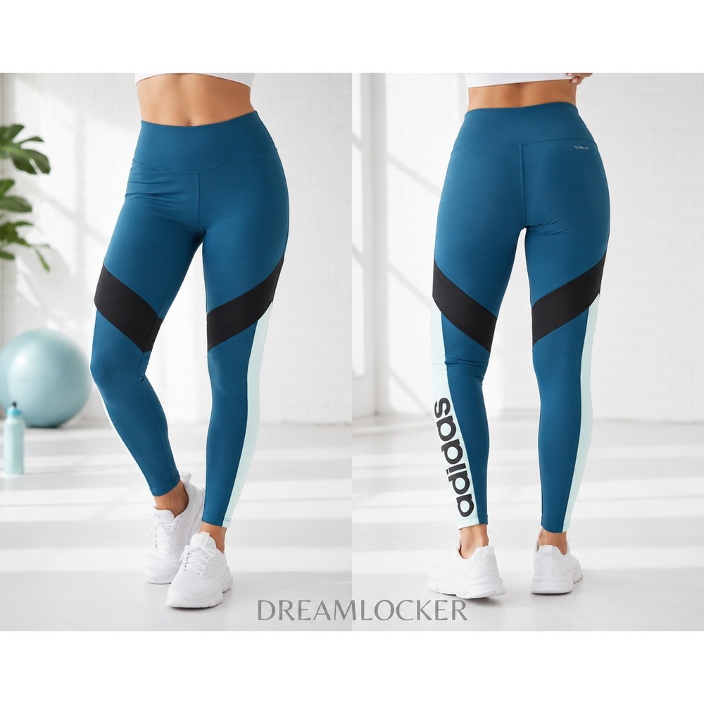 Adidas Leggings Pants Women‎ XS Climalite Spellout Colorblock Teal Black